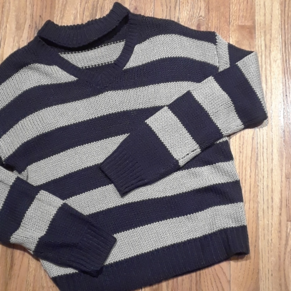 Striped Choker Neck Chunky Knit Sweater